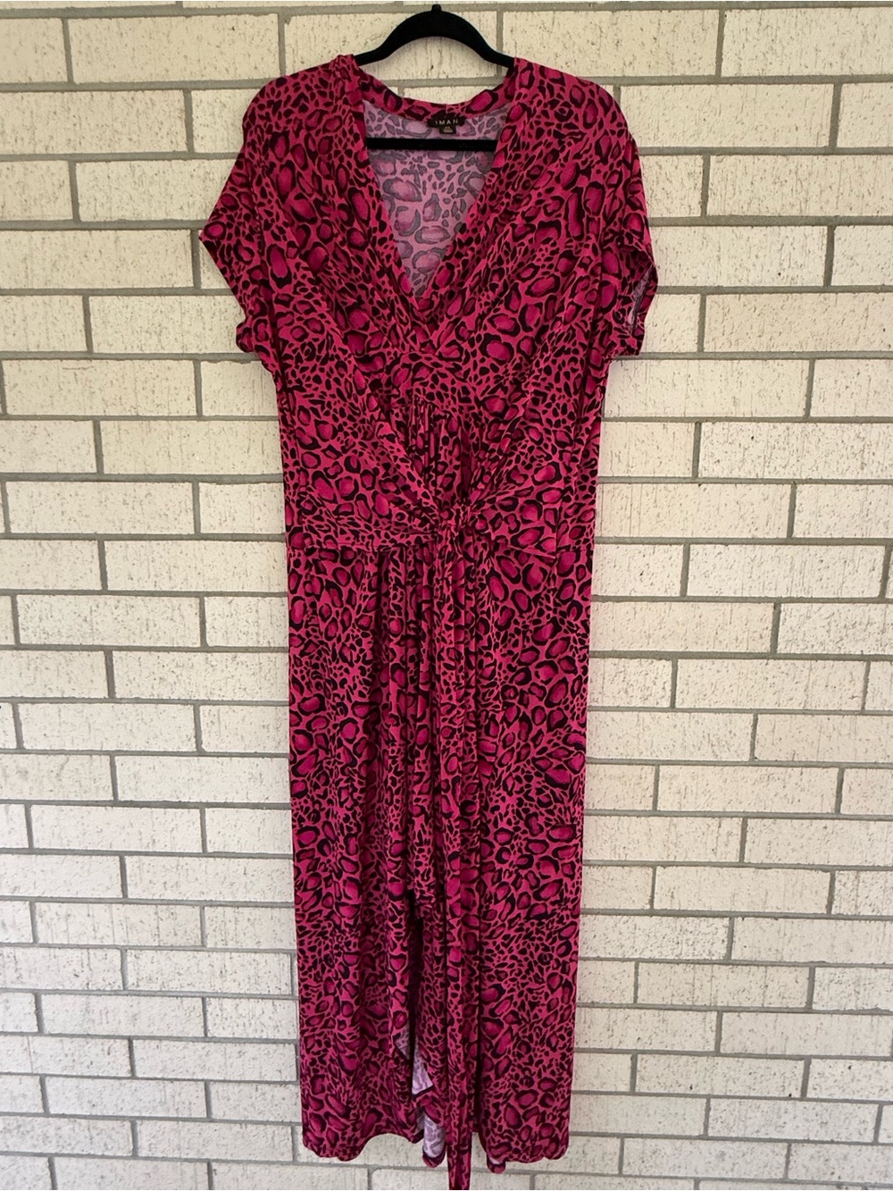 IMAN Hot Pink Leopard-Print V-Neck Maxi Dress
